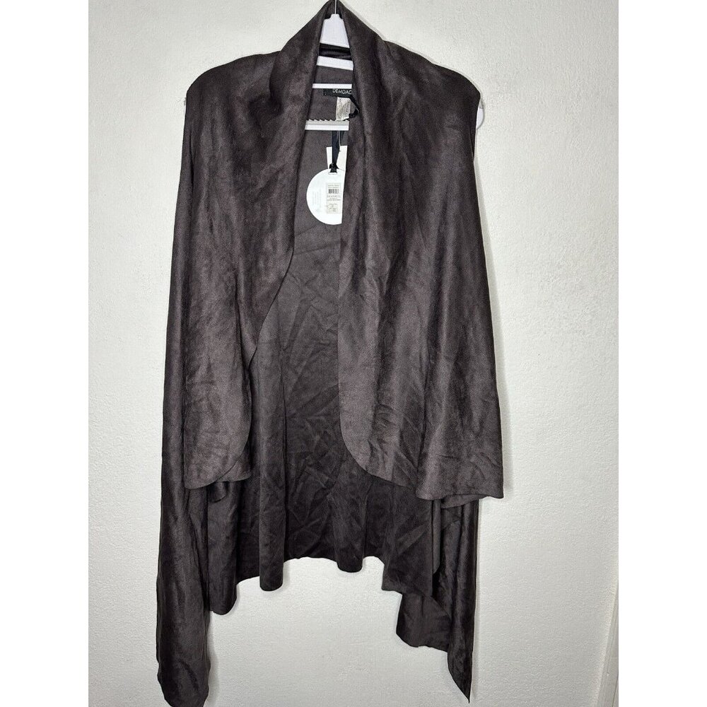 Demdaco Charcoal Gray Suede Flowy Open Front Tunic Vest One Size